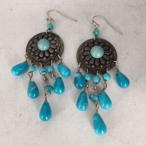 A pair of turquoise and antique silver earrings‎